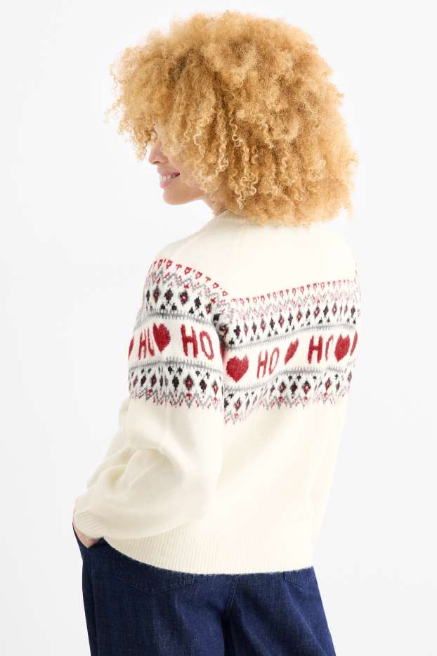 Femmes - Pull de Noël - HoHoHo - blanc crème