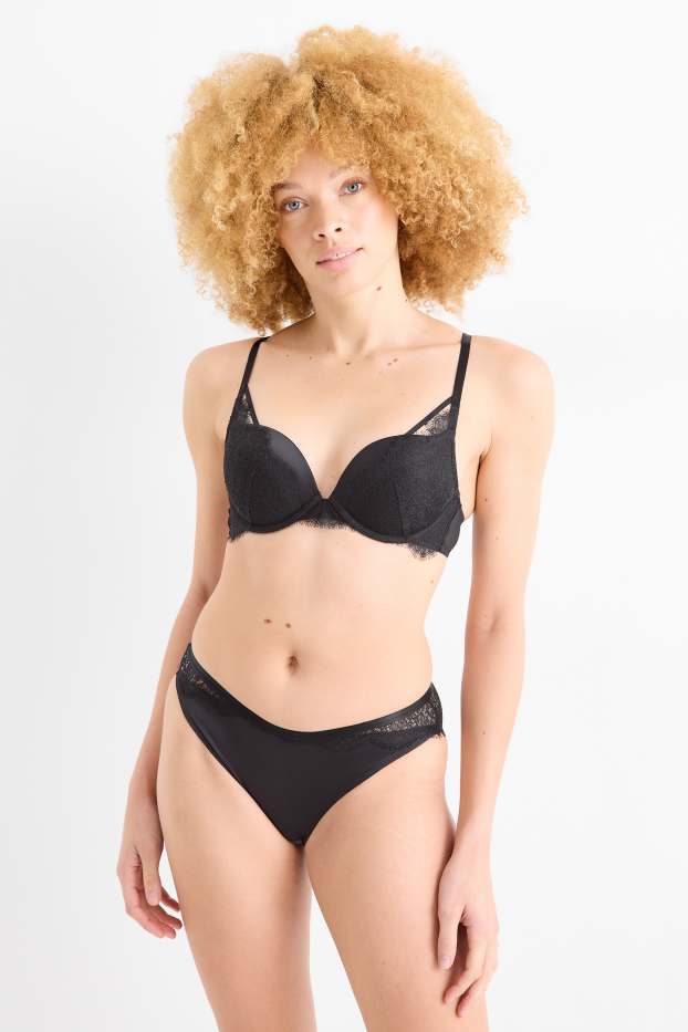 Femmes - Soutien-gorge à armature - PLUNGE - push-up - ampliforme - noir