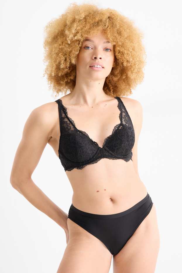 Dames - BH met beugels - PLUNGE - voorgevormd - zwart