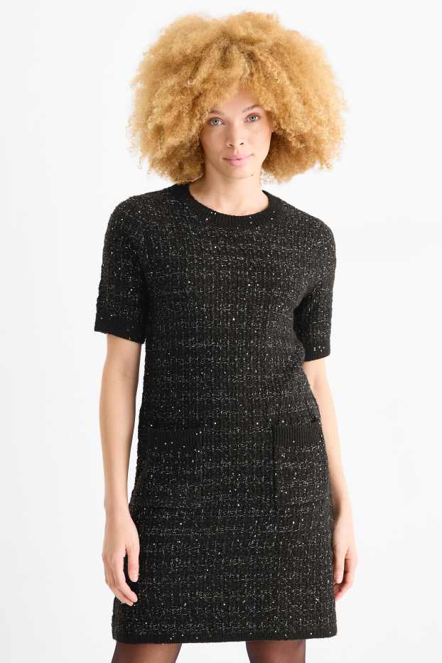 Damen - Bouclé-Kleid - Straight Fit - schwarz