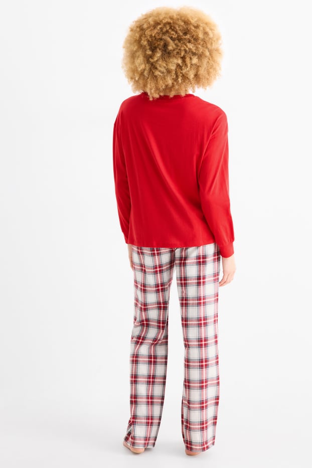 Femmes - Pyjama de Noël avec pantalon en flanelle - teckel - rouge