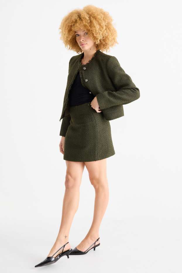 Damen - Bouclé-Minirock - dunkelgrün