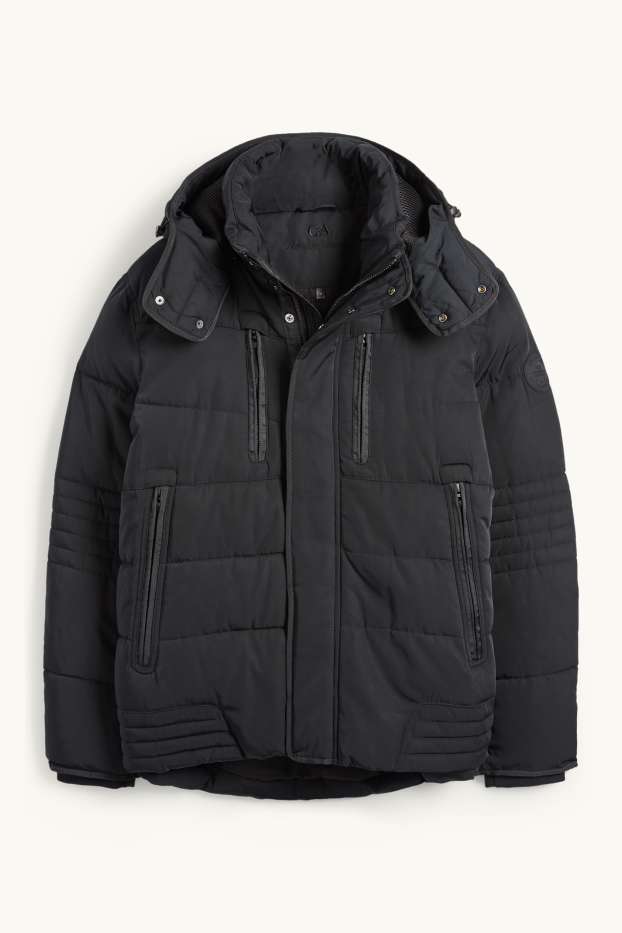 Herren - Steppjacke mit Kapuze - schwarz