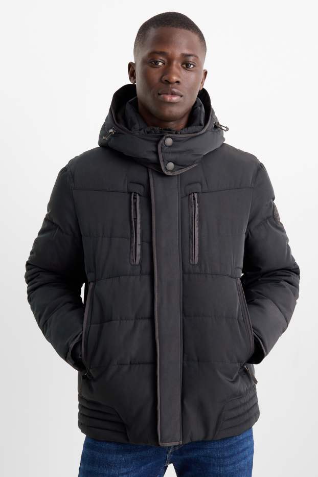 Herren - Steppjacke mit Kapuze - schwarz