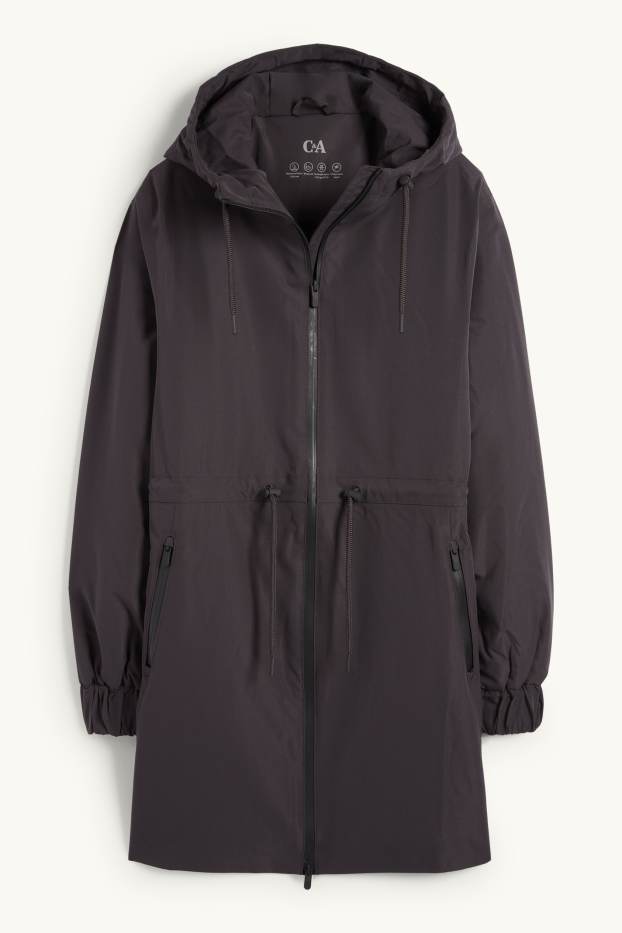 Donna - Cappotto impermeabile con cappuccio - foderato - impermeabile - blu scuro