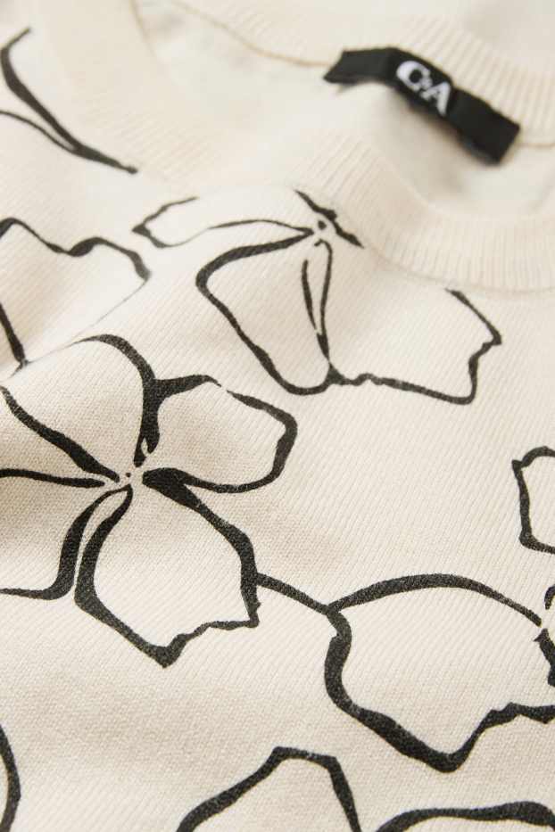 Dames - Trui - gebloemd - zwart / beige