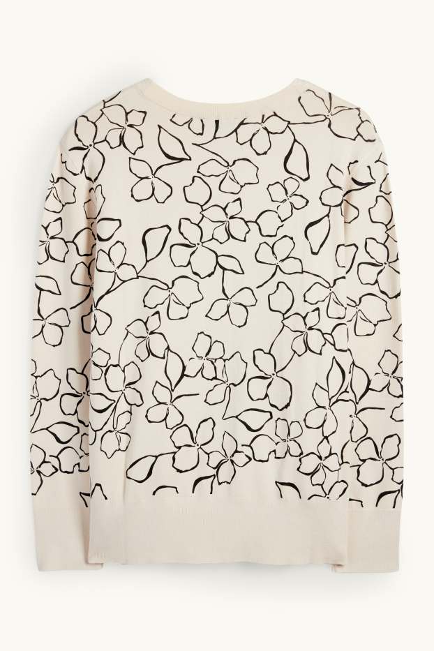 Dames - Trui - gebloemd - zwart / beige