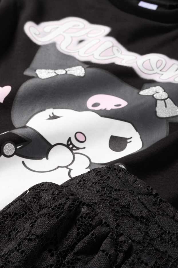 Enfants filles - Kuromi - ensemble - sweat et jupe - deux pièces - noir