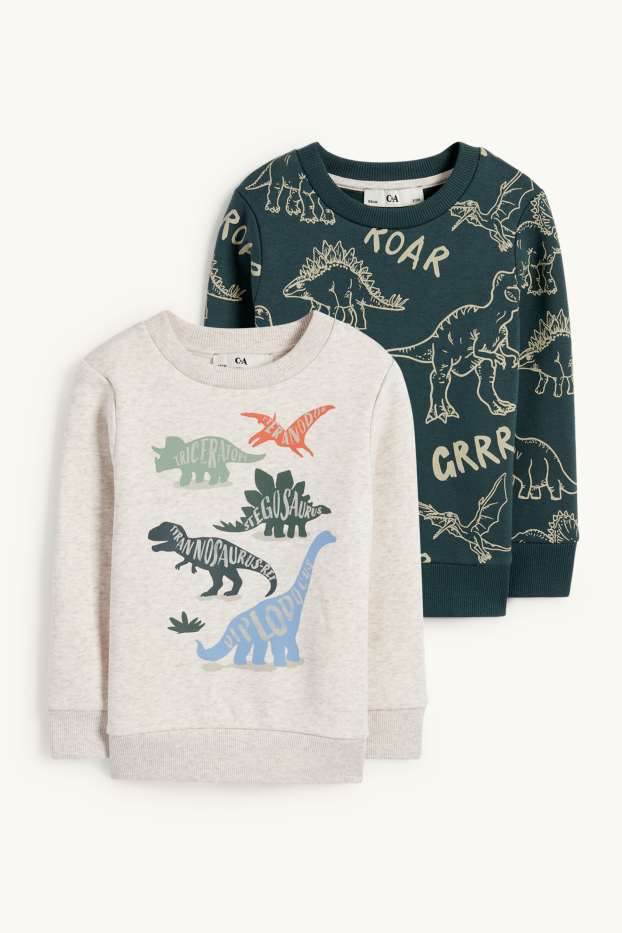 Enfants garçons - Lot de 2 - dinosaures - sweats - beige / vert