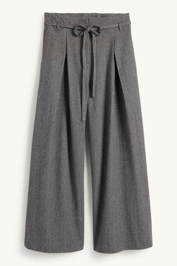 Femei - Pantaloni de stofă - talie înaltă - wide leg - cu model - gri