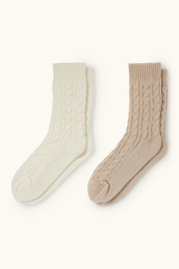 Damen - Multipack 2er - Socken - Zopfmuster - hellbeige