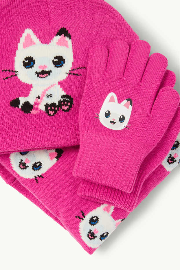 Bambine - La Casa delle Bambole di Gabby - set - berretto, scaldacollo e guanti - fucsia
