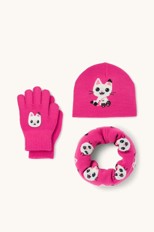 Bambine - La Casa delle Bambole di Gabby - set - berretto, scaldacollo e guanti - fucsia