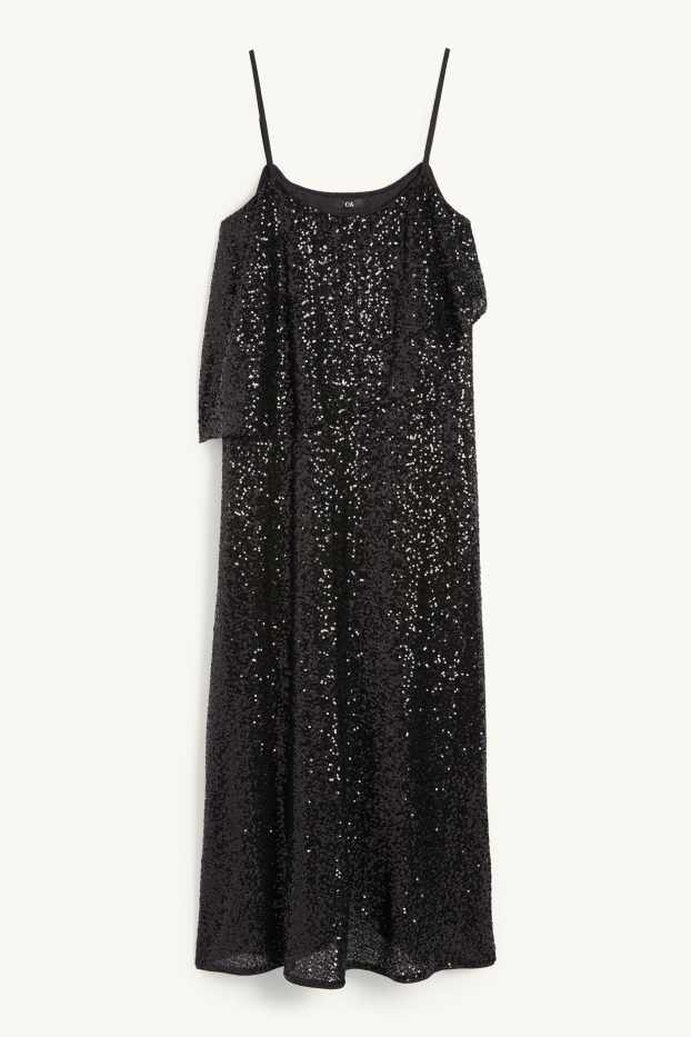 Damen - Pailletten-Kleid - Straight Fit - schwarz