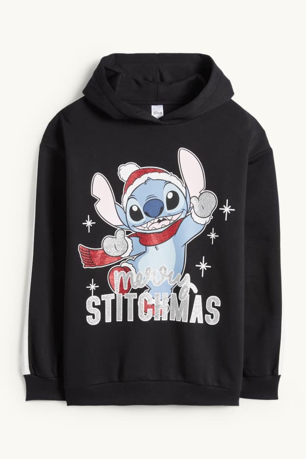 Bambine - Lilo & Stitch - felpa con cappuccio natalizia - nero