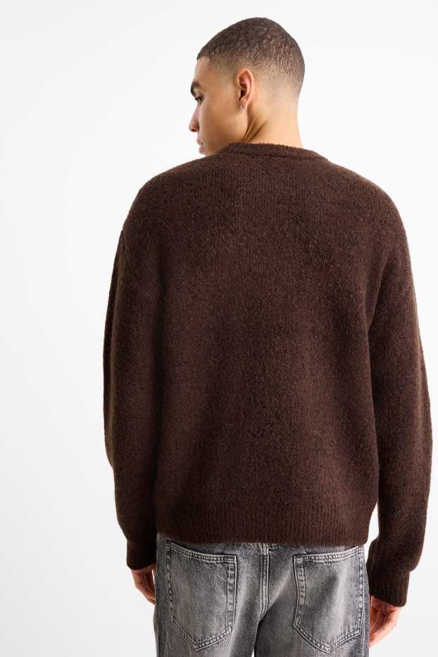 Hommes - Pull en finition bouclée - marron foncé