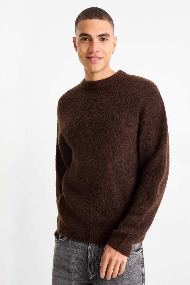 Hommes - Pull en finition bouclée - marron foncé