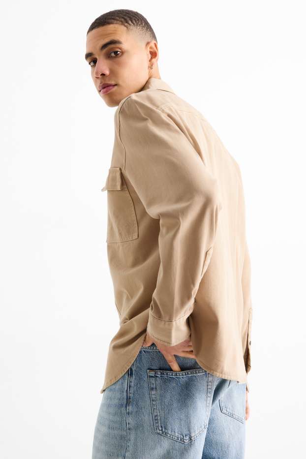 Hommes - Chemise en jean - relaxed fit - col kent - beige