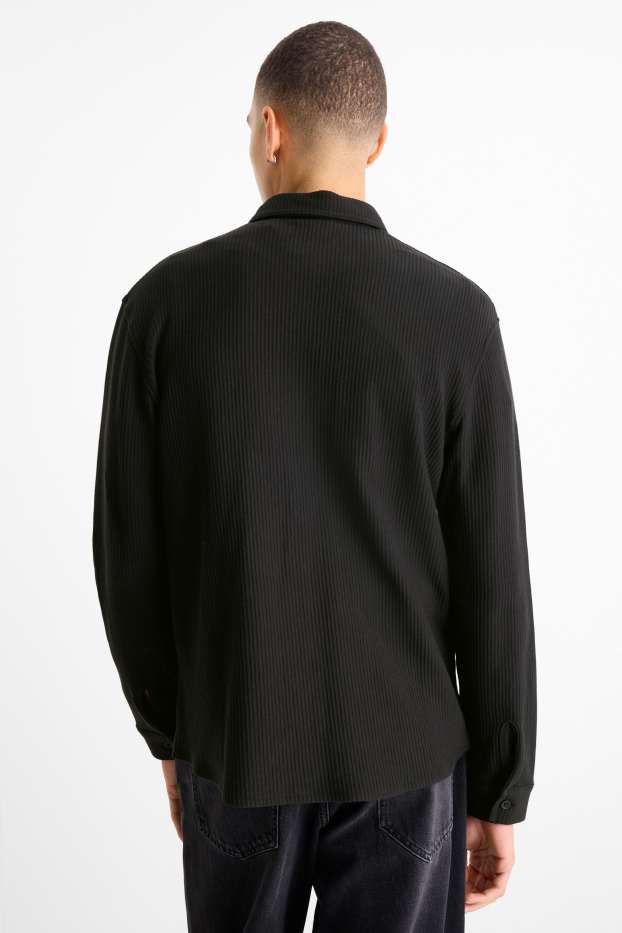 Hommes - Chemise - relaxed fit - col kent - finition côtelée - noir