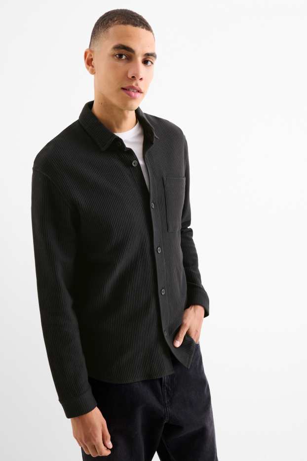 Hommes - Chemise - relaxed fit - col kent - finition côtelée - noir