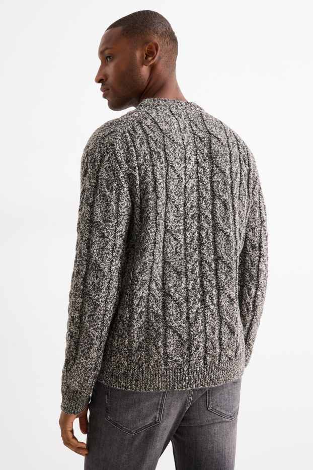 Men - Jumper - cable knit pattern - dark gray