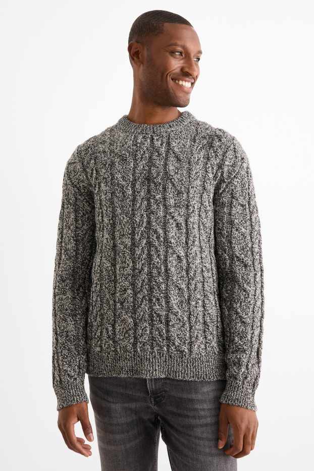 Men - Jumper - cable knit pattern - dark gray