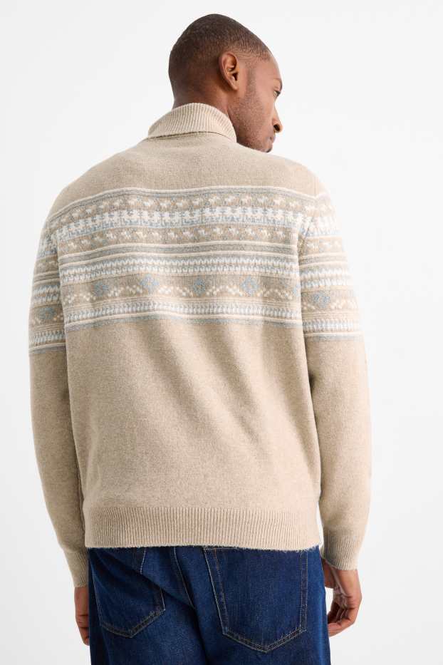 Men - Turtleneck jumper - patterned - light beige