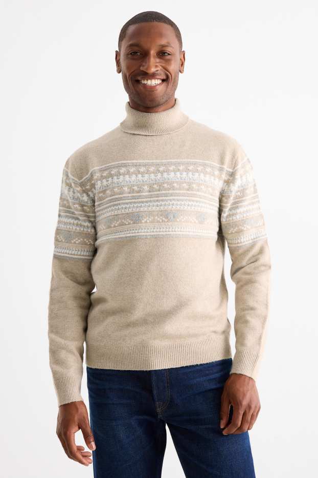 Men - Turtleneck jumper - patterned - light beige