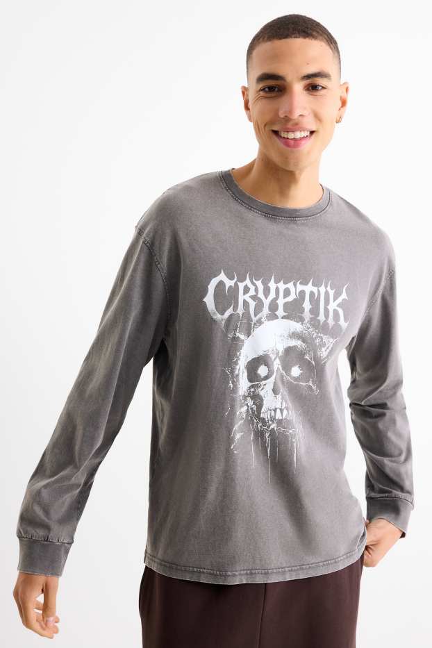 Heren - Longsleeve - relaxed fit - grijs