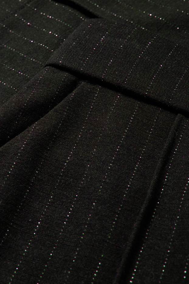 Dámské - Žerzejové kalhoty - mid waist - wide leg - s úzkými proužky - černá