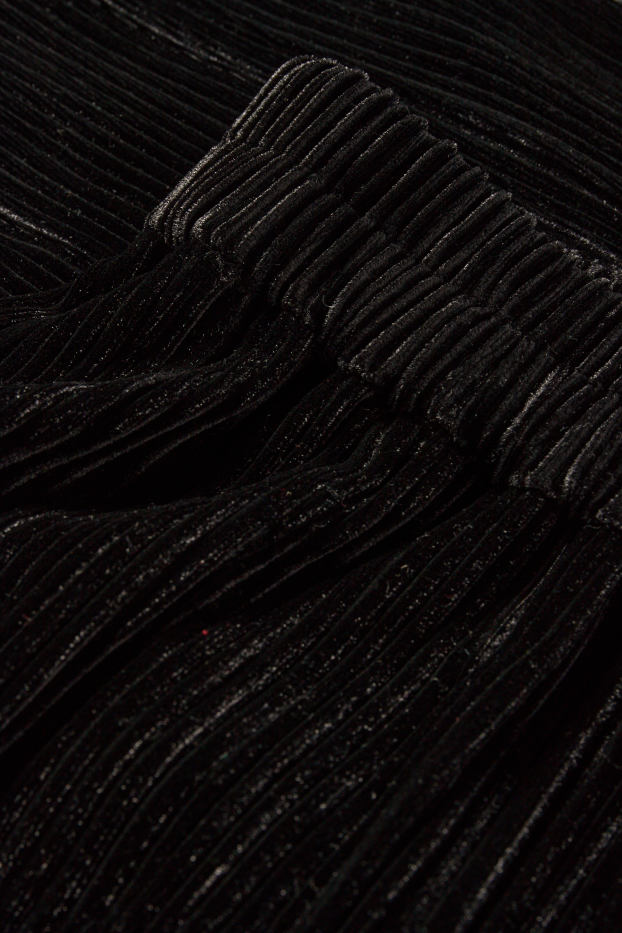 Donna - Pantaloni in velluto a pieghe - vita alta - gamba larga - nero