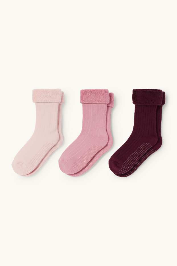 Children Girls - Multipack of 3 - warm non-slip socks - ribbed - bordeaux