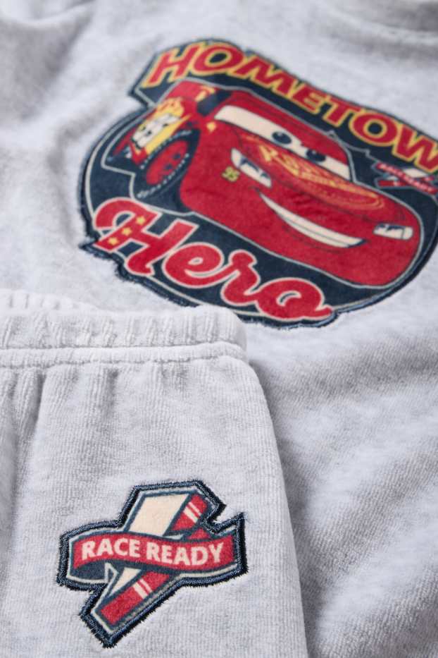 Děti - chlapci - Auta - zimní pyžamo - 2dílné - světle šedá-žíhaná