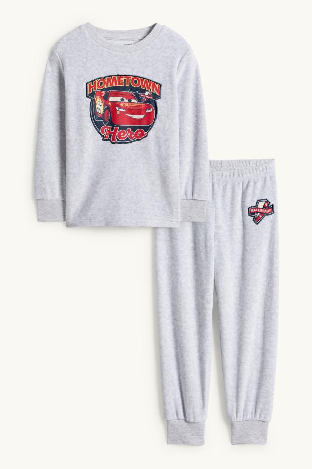 Děti - chlapci - Auta - zimní pyžamo - 2dílné - světle šedá-žíhaná