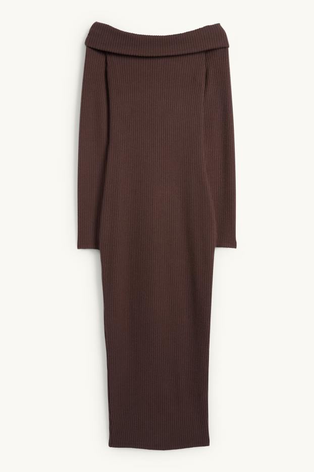 Dona - Vestit bodycon de punt de mitja - acanalat - marró fosc