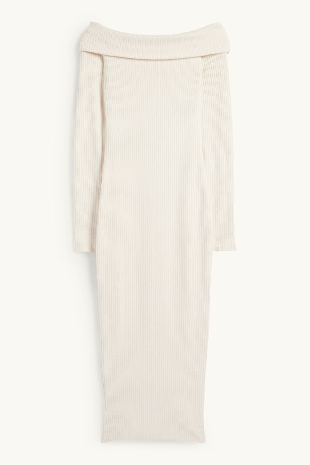 Women - Knitted bodycon dress - ribbed - cremewhite