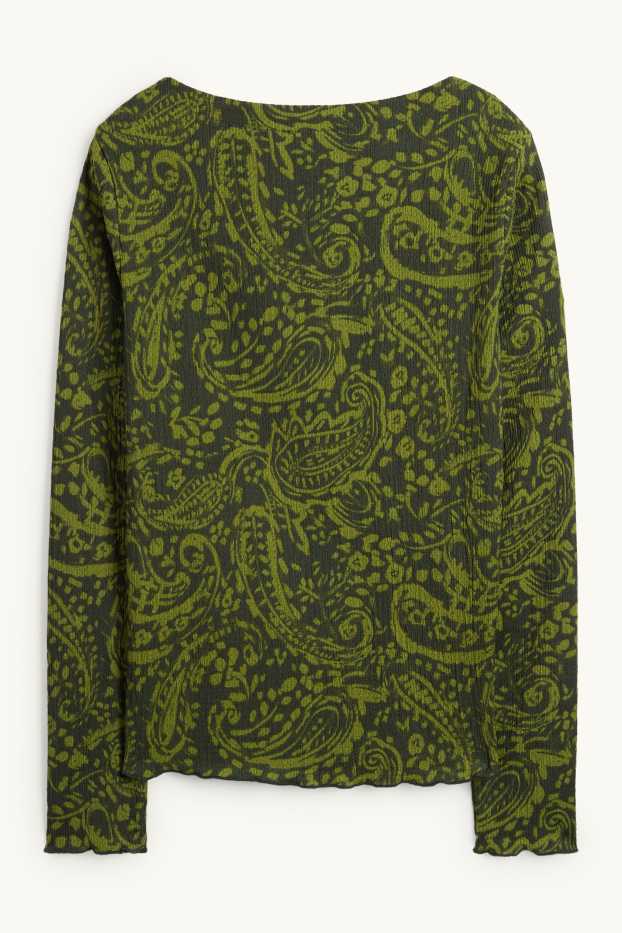 Dámské - Tričko s dlouhým rukávem - regular fit - se vzorem - zelená