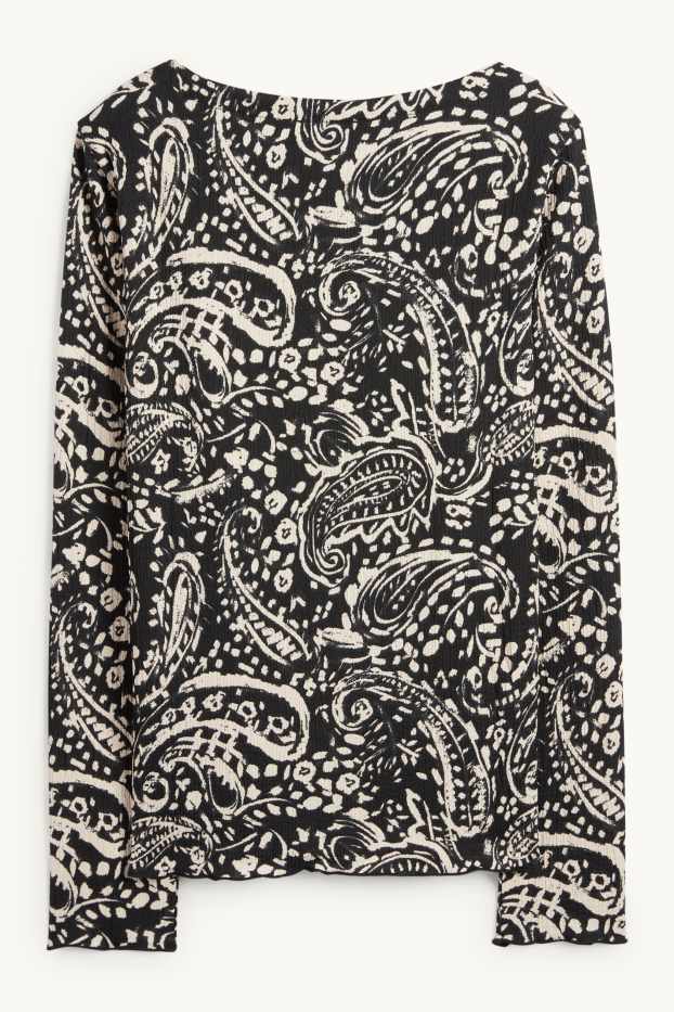 Damen - Langarmshirt - Regular Fit - gemustert - schwarz / beige