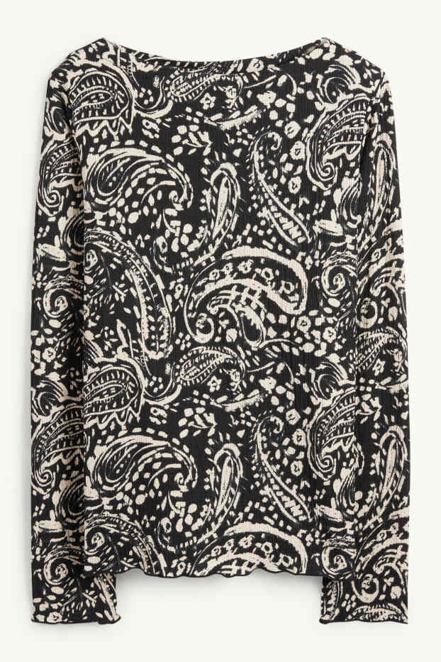 Damen - Langarmshirt - Regular Fit - gemustert - schwarz / beige