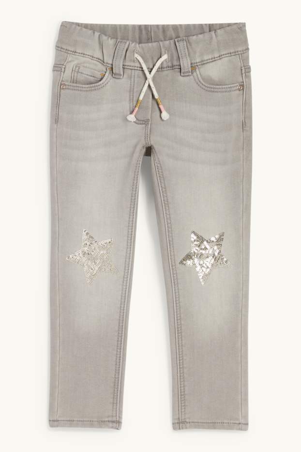 Copii - Fete - Stea - skinny jeans - jeans termoizolanți - denim-gri deschis