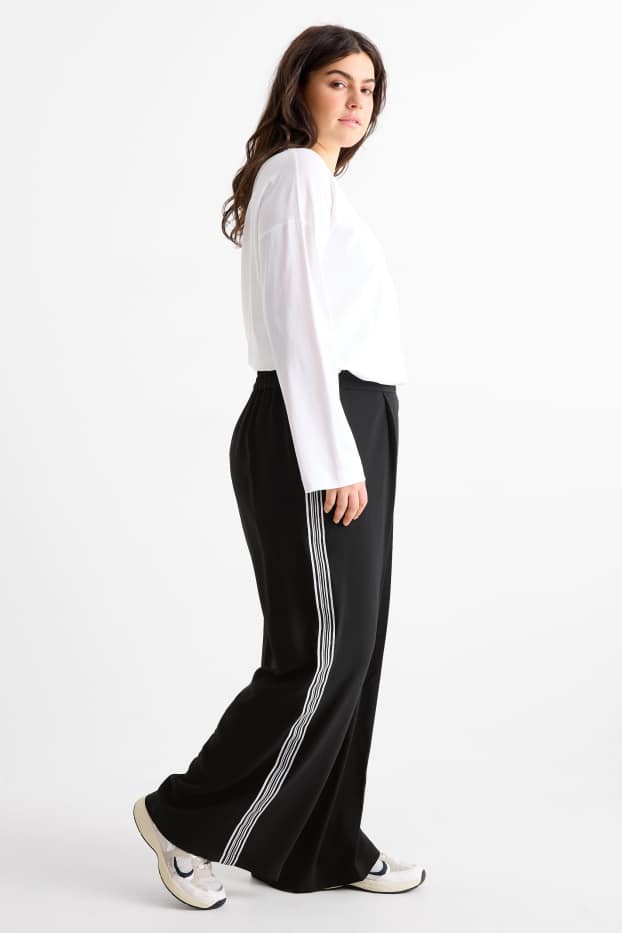 Femei - Pantaloni de stofă - talie medie - wide leg - negru