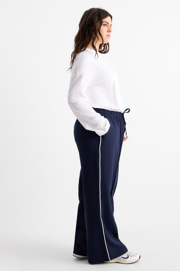 Dames - Jersey broek - mid waist - wide leg - donkerblauw