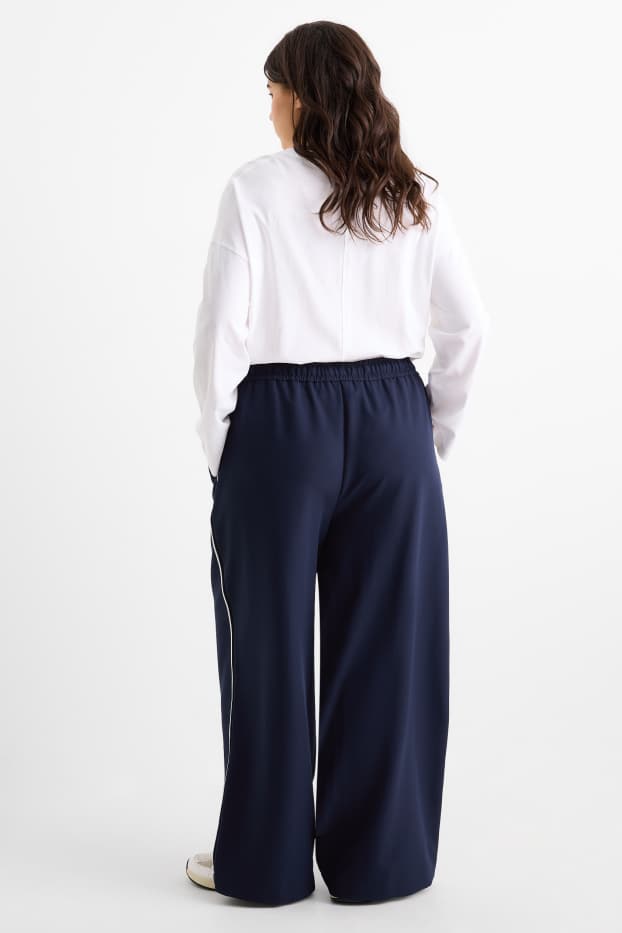 Dames - Jersey broek - mid waist - wide leg - donkerblauw