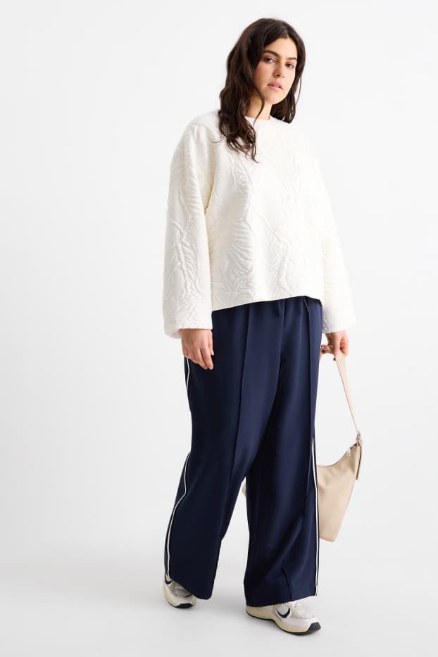 Dames - Jersey broek - mid waist - wide leg - donkerblauw