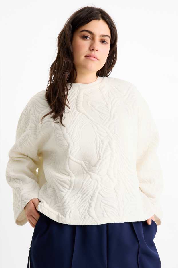 Damen - Sweatshirt - strukturiert - weiß