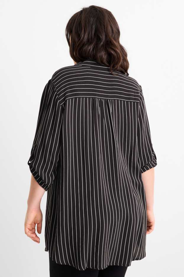 Damen - Bluse mit V-Ausschnitt - gestreift - schwarz