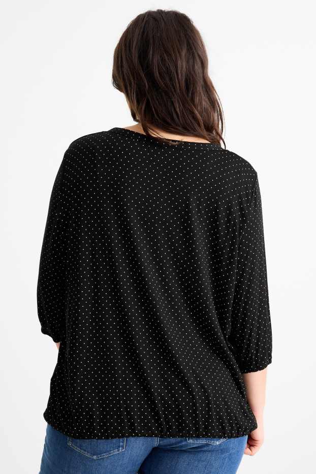 Damen - Langarmshirt - gepunktet - schwarz