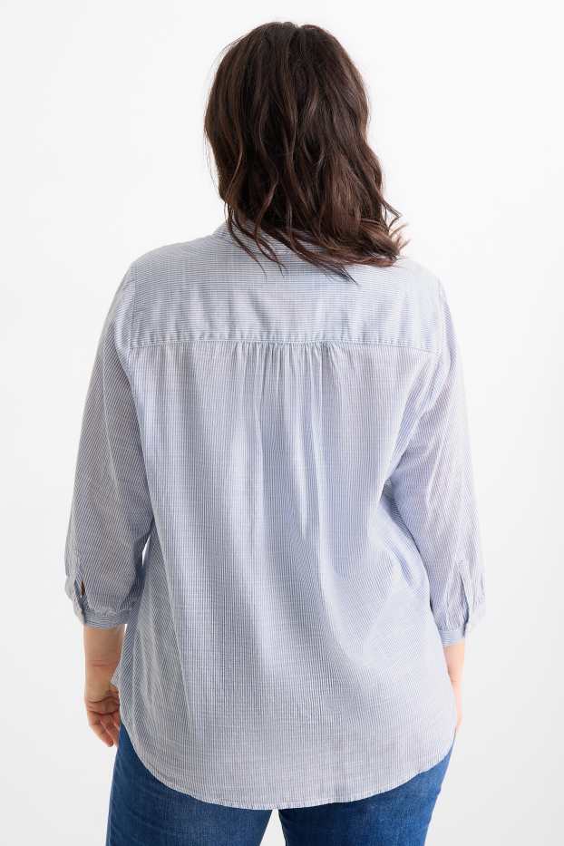 Dámské - Halenka - pruhovaná - bílá / světle modrá