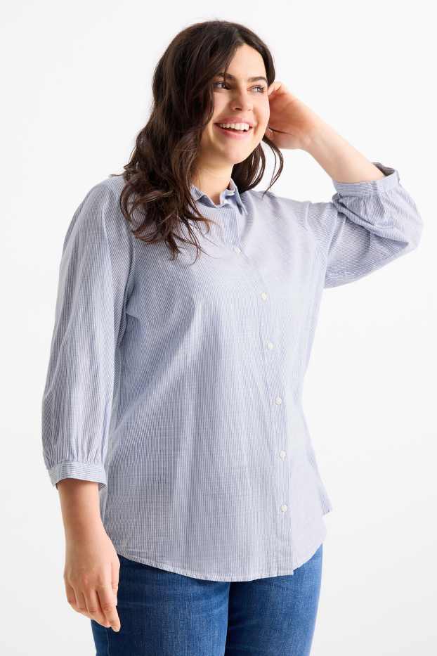 Dámské - Halenka - pruhovaná - bílá / světle modrá