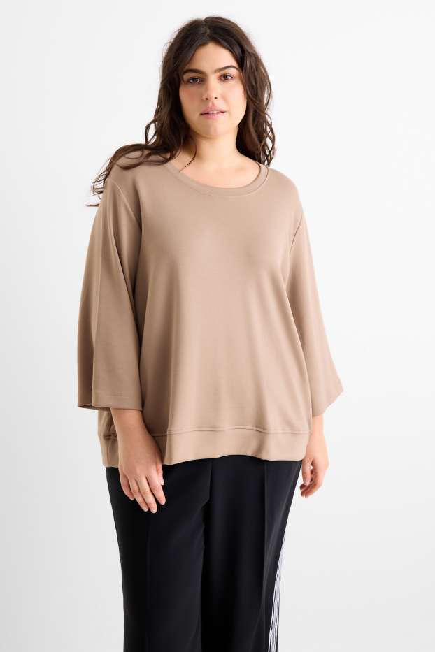 Women - Long sleeve top - relaxed fit - beige